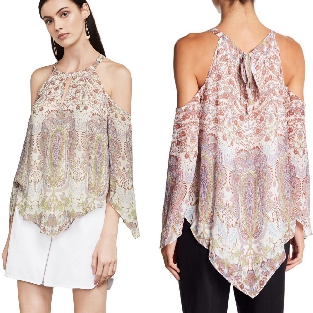 BCBGMAXAZRIA Cold Shoulder Handkerchief Blouse